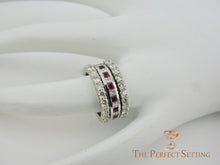 Load image into Gallery viewer, Ruby Diamond Princess Cut Channel Wedding Ring with diamond ring