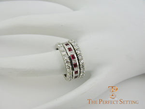Ruby Diamond Princess Cut Channel Wedding Ring with diamond ring