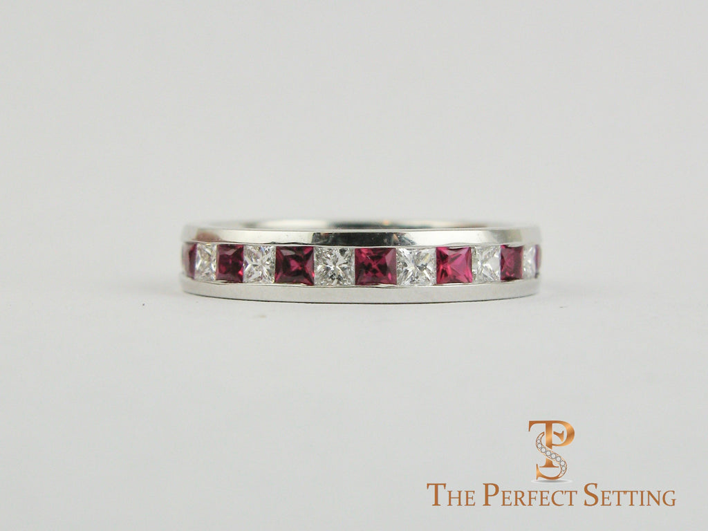 Princess Cut Sapphire Diamond Milgrain Wedding Band Platinum