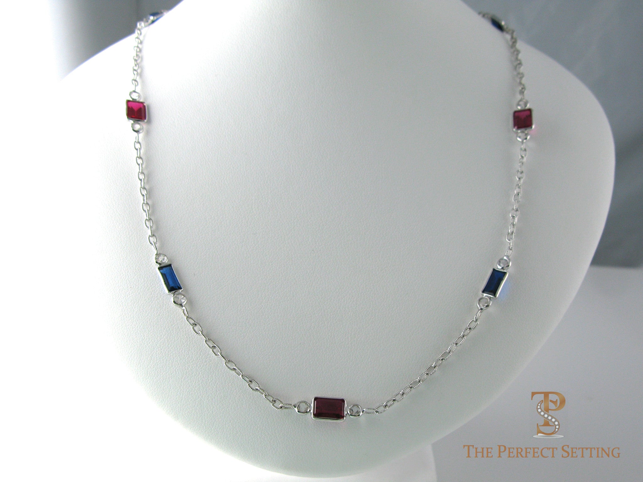 Ruby and Sapphire Bezel Set Necklace The Perfect Setting Inc