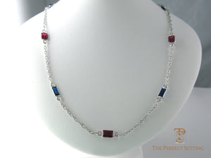 Ruby and Sapphire Bezel Set Necklace