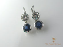 Load image into Gallery viewer, diamond and sapphire bezel set earrings on wire