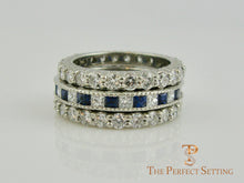 Load image into Gallery viewer, Princess Cut Sapphire Diamond Milgrain Wedding Band Platinum