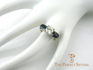 Diamond and sapphire three stone ring expandable band