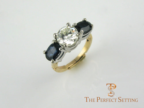 Custom sapphire and diamond engagement ring adjustable shank