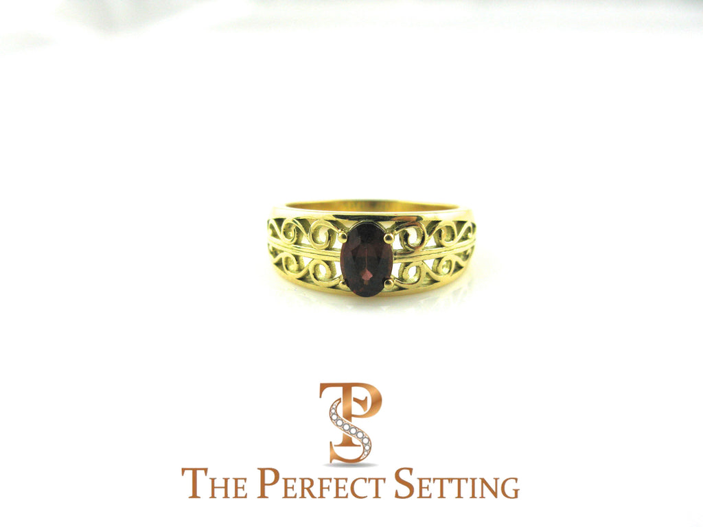 18K Yellow Gold Scroll Ruby Ring