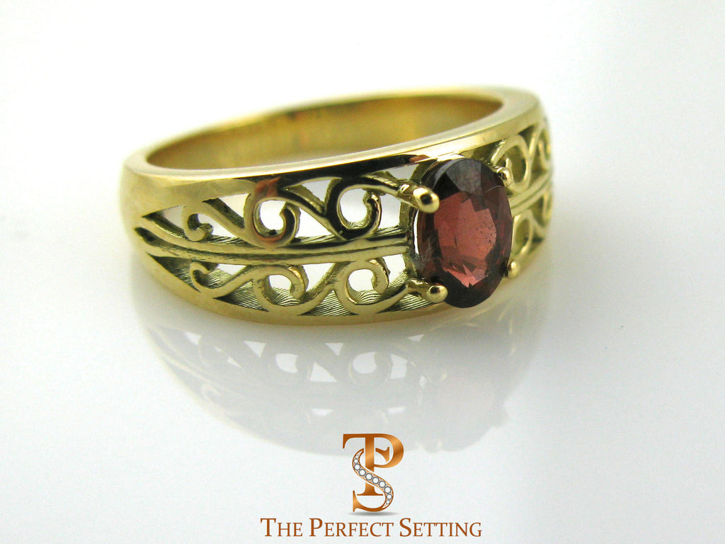 18K Yellow Gold Scroll Ruby Ring