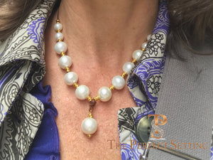 South Sea Pearls and Leather Necklace with 18K Yellow Gold Accents