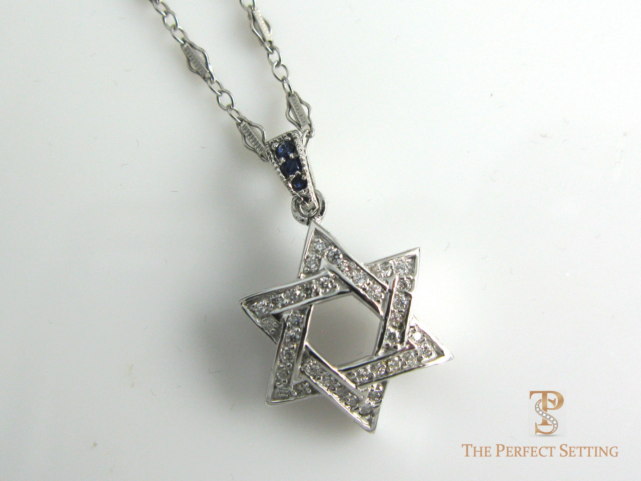 Star of David with Diamond and Sapphire Necklace