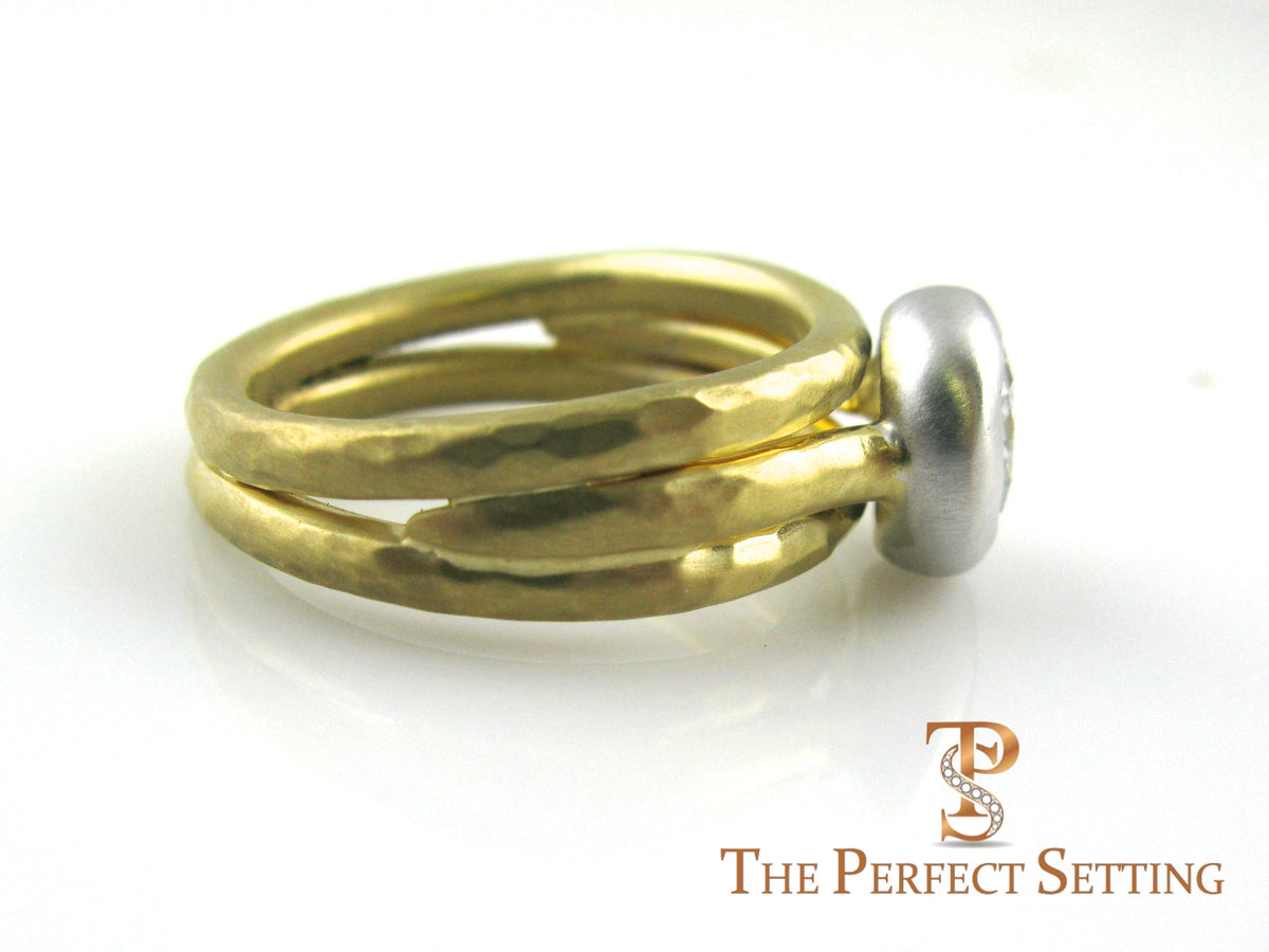 Custom Bezel Set Diamond Hand Hammered 18K Yellow Gold Diamond Setting ...