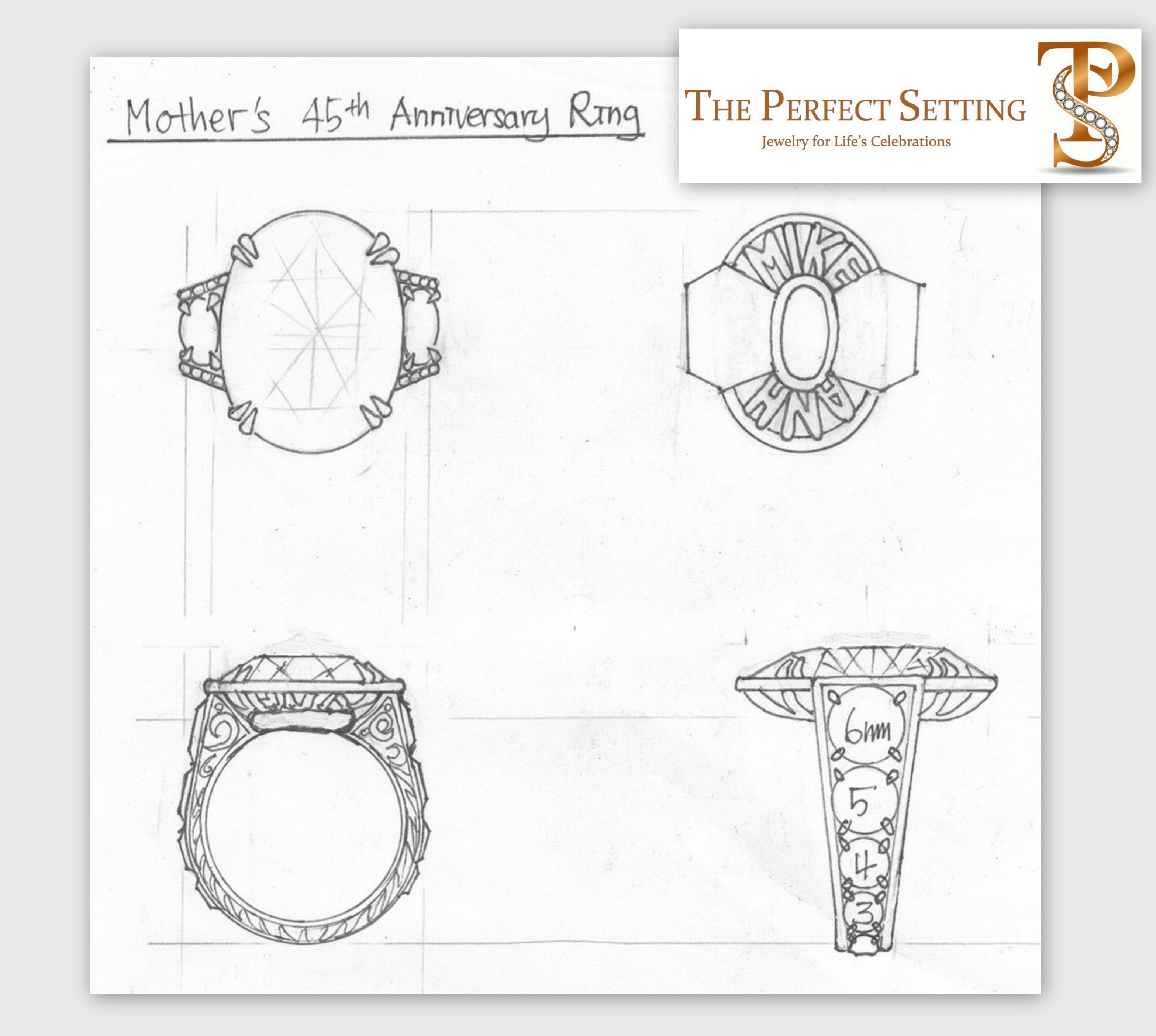 Original Sketch - Custom Alexandrite Diamond Anniversary Ring