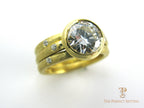 Round Bezel Set Diamond Hammered Bands