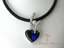Load image into Gallery viewer, Tanzanite Heart and Diamond Pendant Enhancer on leather cord