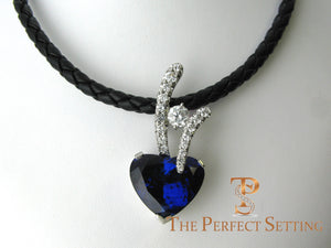 Tanzanite Heart and Diamond Pendant Enhancer on leather cord