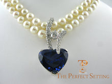Load image into Gallery viewer, Tanzanite Heart and Diamond Pendant Enhancer on pearls