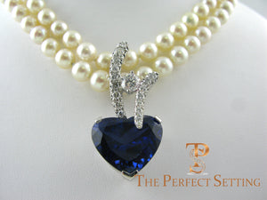 Tanzanite Heart and Diamond Pendant Enhancer on pearls