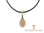 Tennis racquet 18K rose gold pendant diamonds leather cord