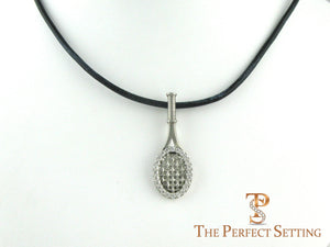 Tennis Racquet Pendant with Diamonds Sterling Silver