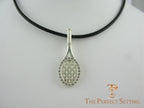 Tennis racquet 18K white gold pendant diamonds leather cord