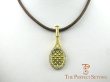 Load image into Gallery viewer, Tennis racquet 18K gold pendant diamonds leather cord