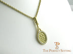 Tennis racquet 18K gold pendant diamonds gold chain