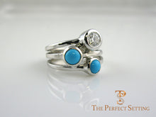 Load image into Gallery viewer, Diamond Turquoise Gold Three Stone Bezel Ring