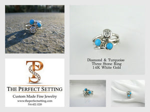 Collage Three Stone Diamond Turquoise Ring