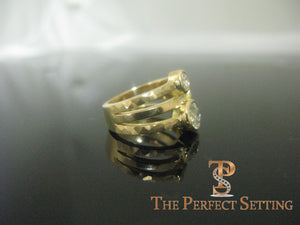 Customizable Three Stone Ring Bezel Setting Yellow Gold