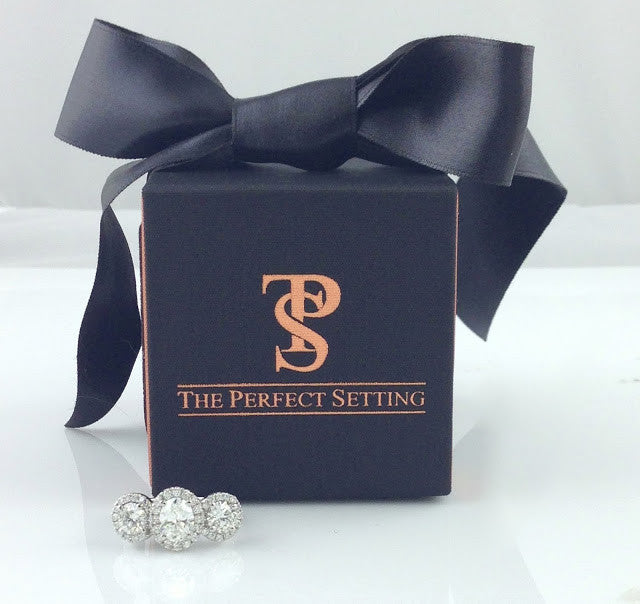 Three Stone Oval Diamond Halo Ring 