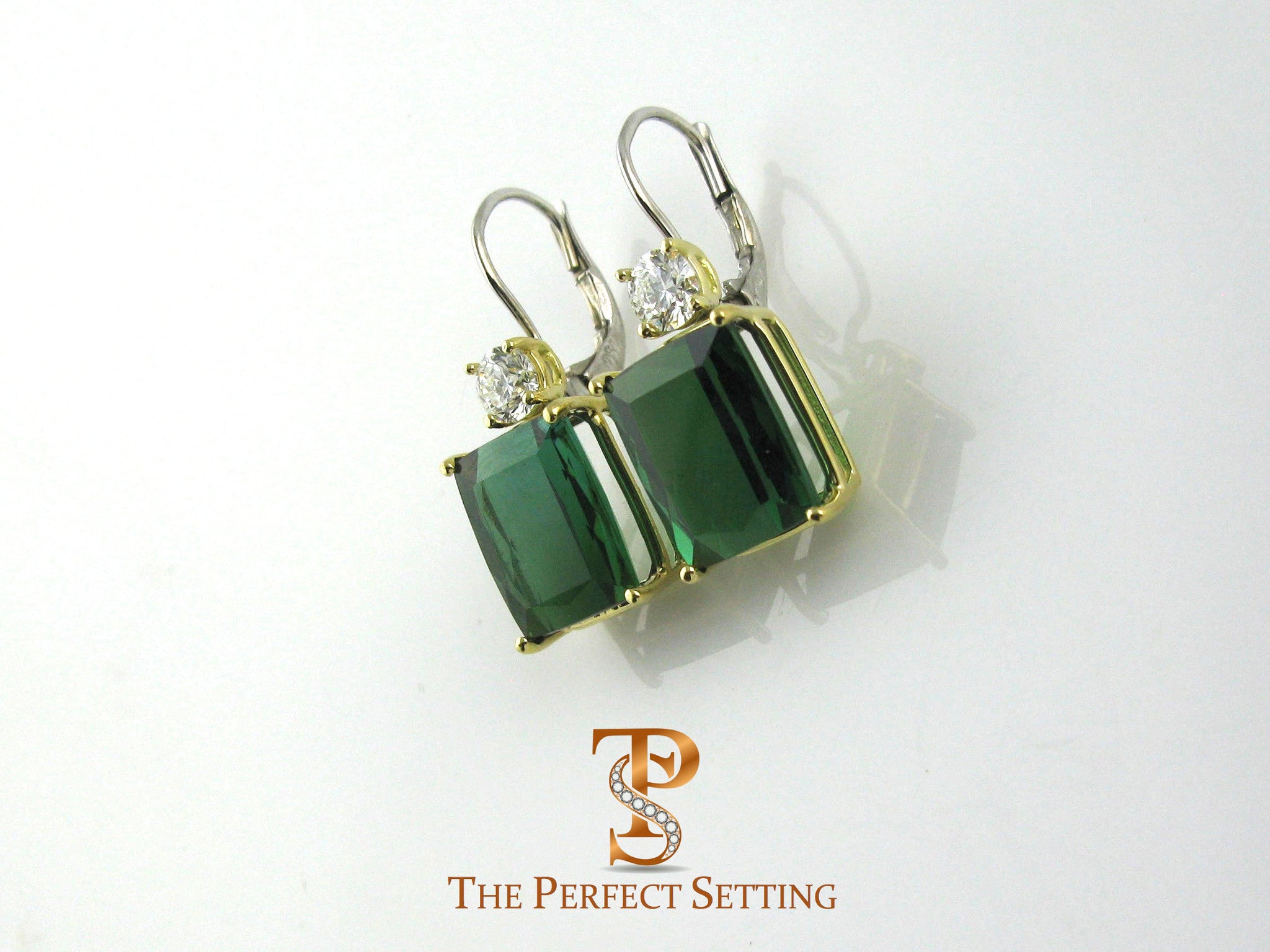 Dark Green Tourmaline and Diamond Earrings side view