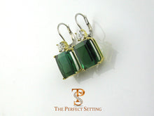 Load image into Gallery viewer, Dark Green Tourmaline and Diamond Earrings side view