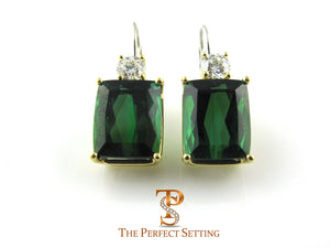 Dark Green Tourmaline and Diamond Earrings