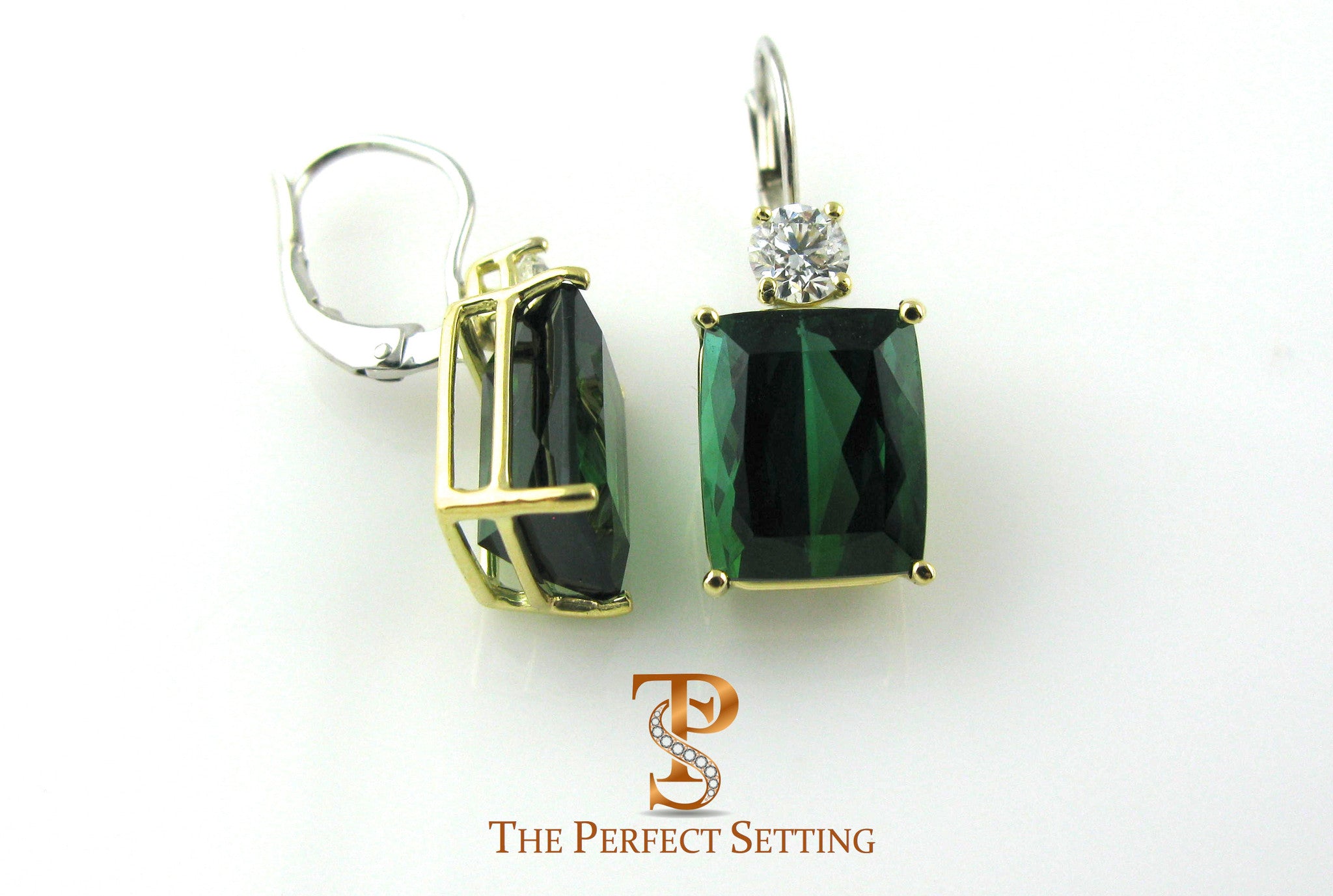 Dark Green Tourmaline and Diamond Earrings side view