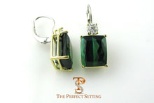 Load image into Gallery viewer, Dark Green Tourmaline and Diamond Earrings side view