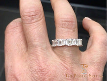 Load image into Gallery viewer, Unique Emerald Cut Diamond Eternity Band Ring Selfie 7 ct
