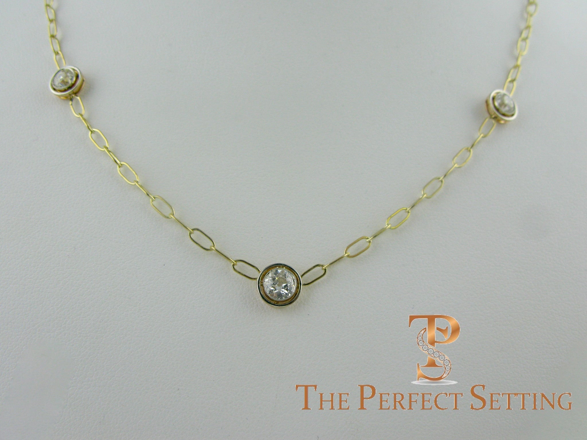 vintage diamond bezel set necklace
