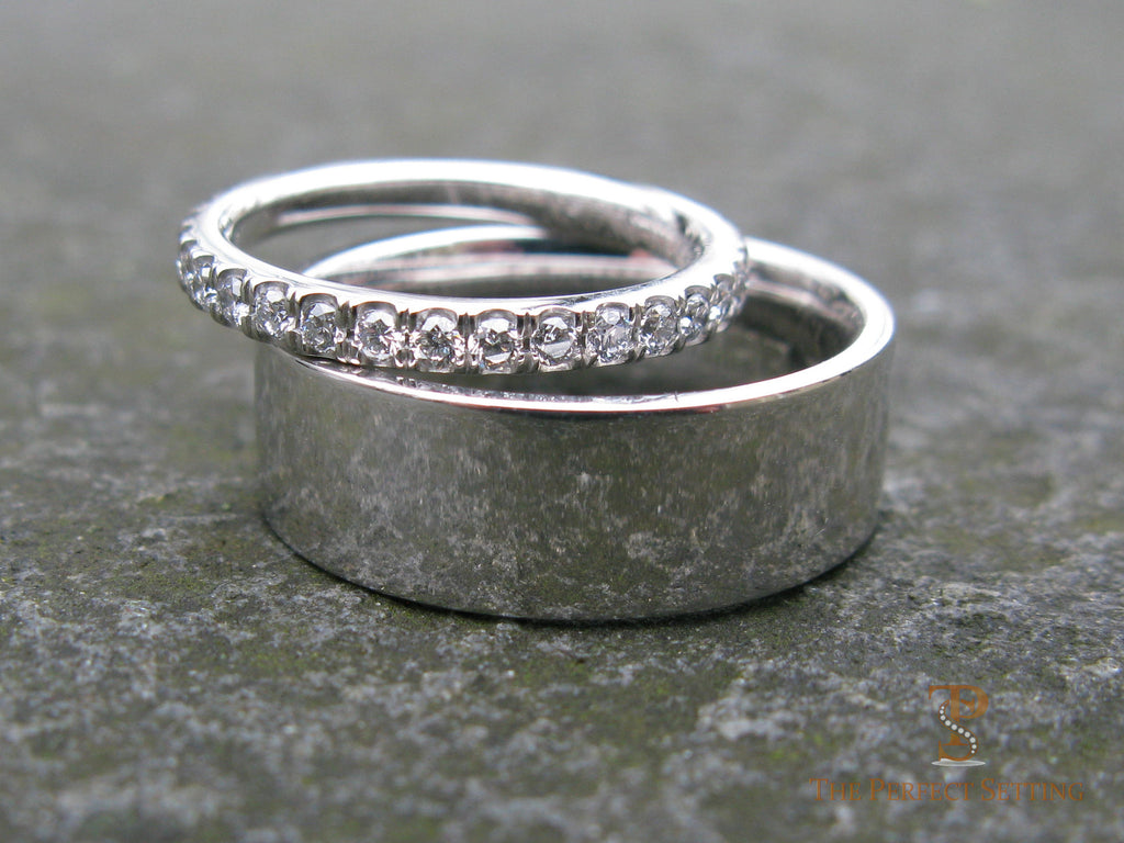 Men's 7mm wedding band w/women's diamond eternity band