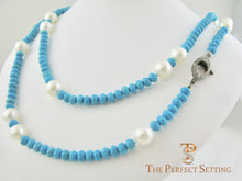Load image into Gallery viewer, Diamond Cut Turquoise  and Large Pearl Necklace with Modern Diamond Clasp
