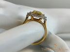 Yellow Fancy Cushion Diamond double halo 3 stone custom ring