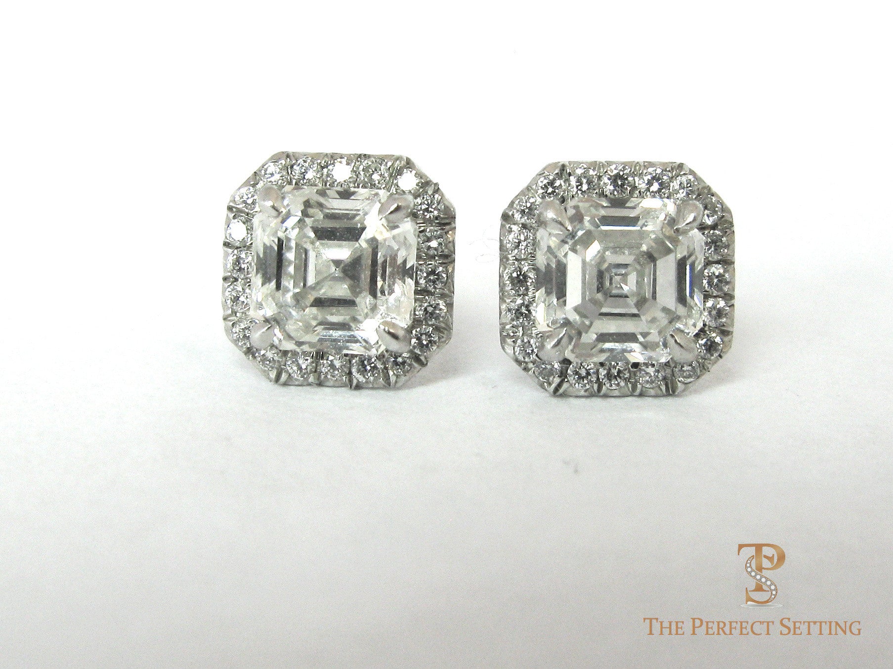 Asscher cut diamond earring with halo