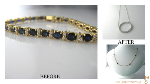 Resetting - stones from unworn tennis bracelet become two new necklaces