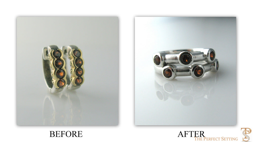 Resetting- Garnet Earrings become gold garnet rings