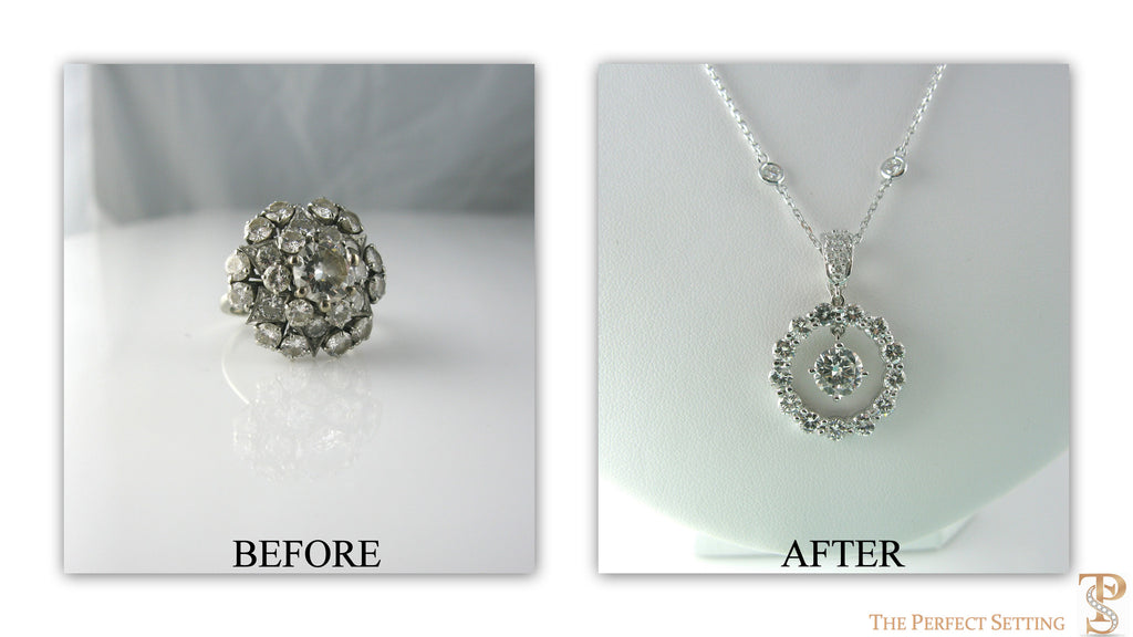 Resetting - 1950's Diamond Cocktail Ring. Before & After photo