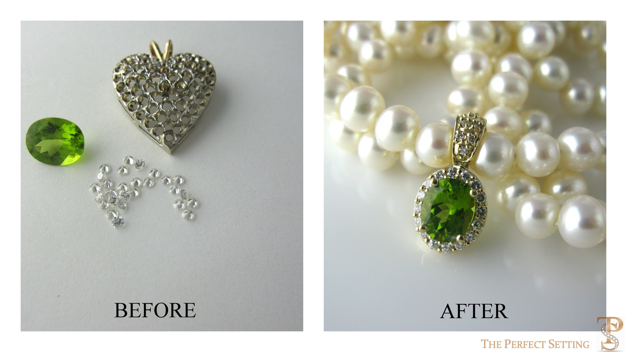 Resetting of diamond pendant and peridot