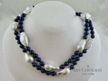 Load image into Gallery viewer, Lapis and Baroque Pearl Necklace with Magnetic Clasp