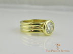 Bezel Set Diamond 18K Green Gold Custom Signature Ring side view