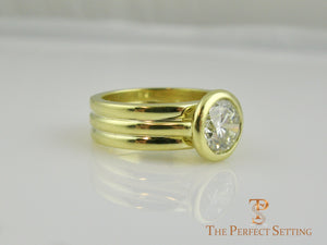 Bezel Set Diamond 18K Green Gold Custom Signature Ring side view