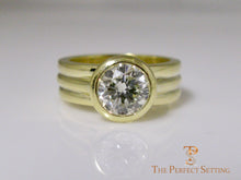 Load image into Gallery viewer, Bezel Set Diamond 18K Green Gold Custom Signature Ring front