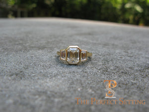 3 Stone Emerald Cut Diamond Custom Ring Bezel Setting