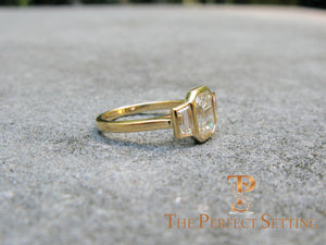 three stone emerald cut diamond custom engagement 
